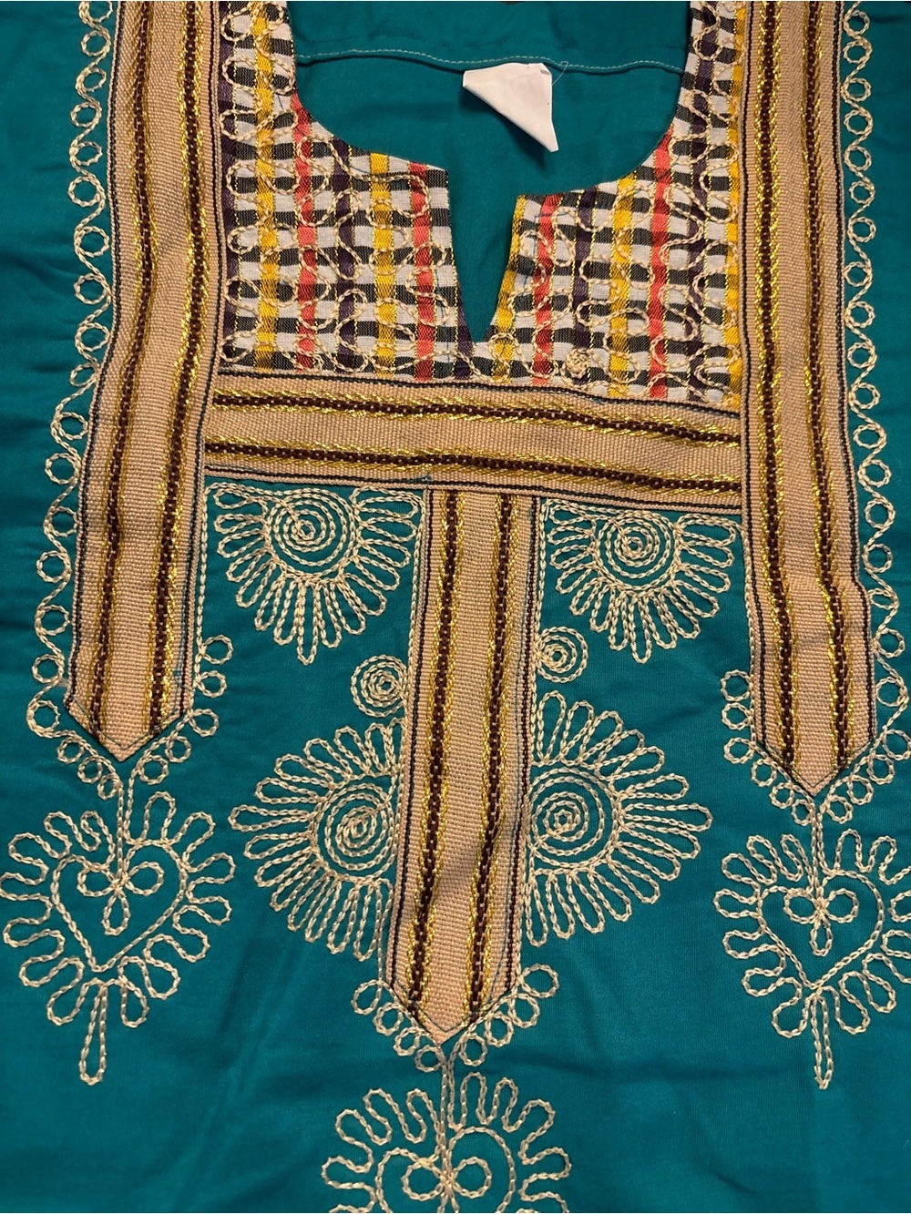 S.TH Egyptian Turquoise Embroidered Tunic Dress or kaftan-style with Bib size 4 - Picture 4 of 8